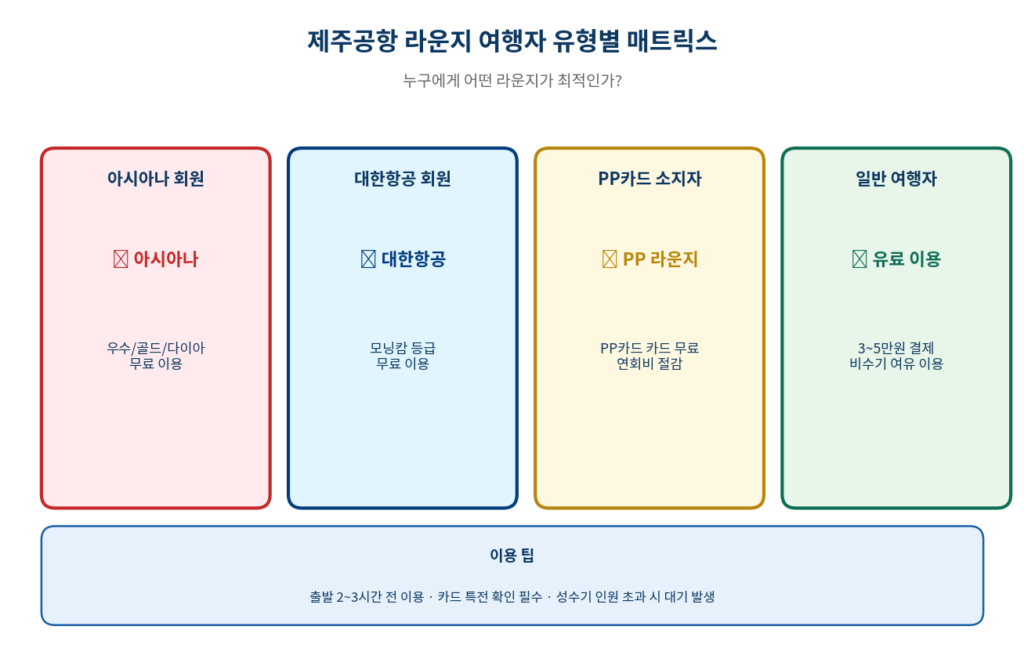 제주공항 라운지 아시아나 대한항공 PP카드 일반 여행자 선택 2026